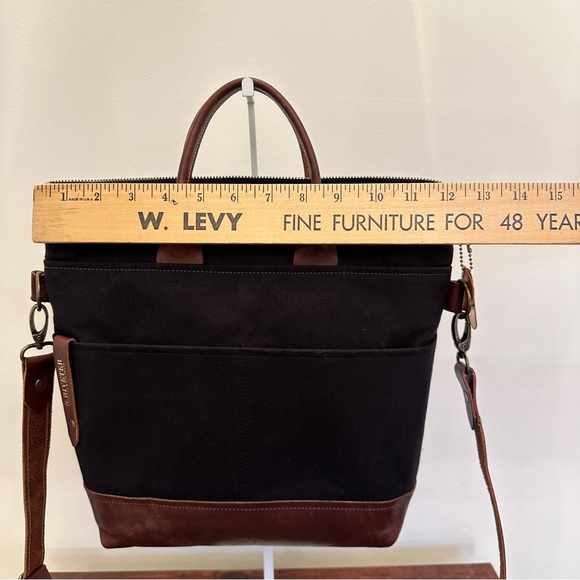 R Riveter Otto Black Canvas Crossbody Bag Tote Leather Military - Picture 16 of 17